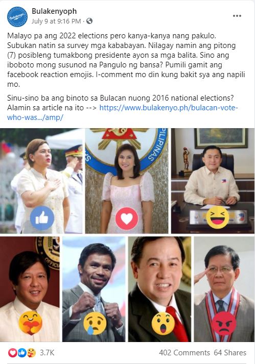 Robredo leading the Bulakenyo.PH 2021 Pre-election Presidential Poll 1 Pre-election Presidential Poll